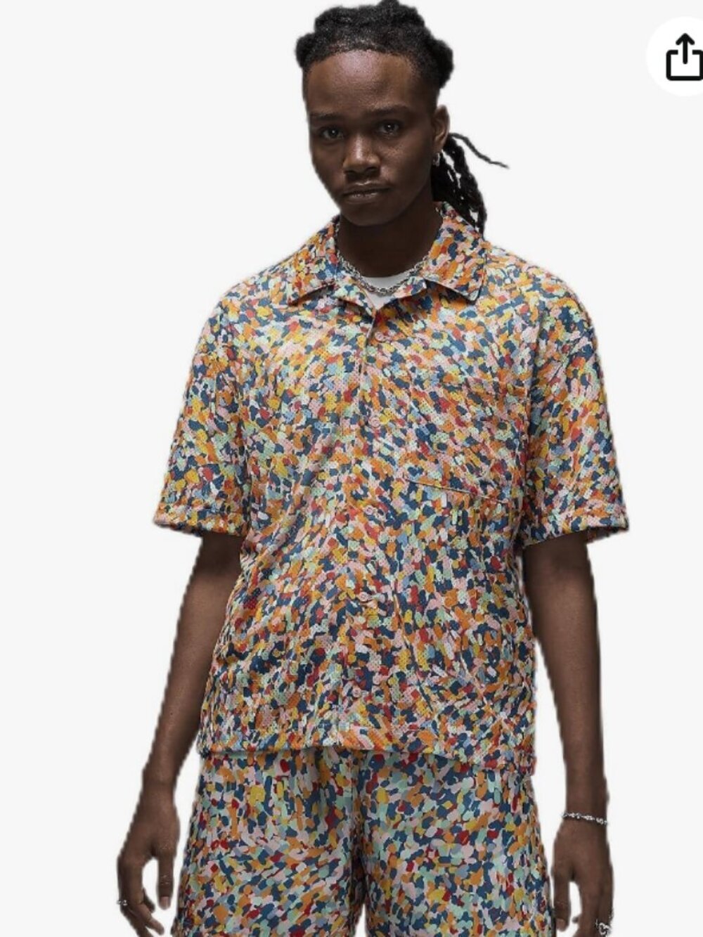 Jordan Essentials Poolside Printed Mesh Button Down Shirt XXL Multi